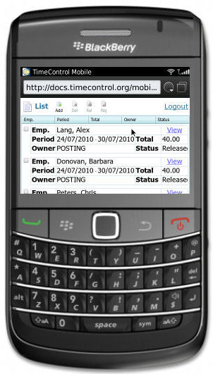 TimeControl on a Blackberry