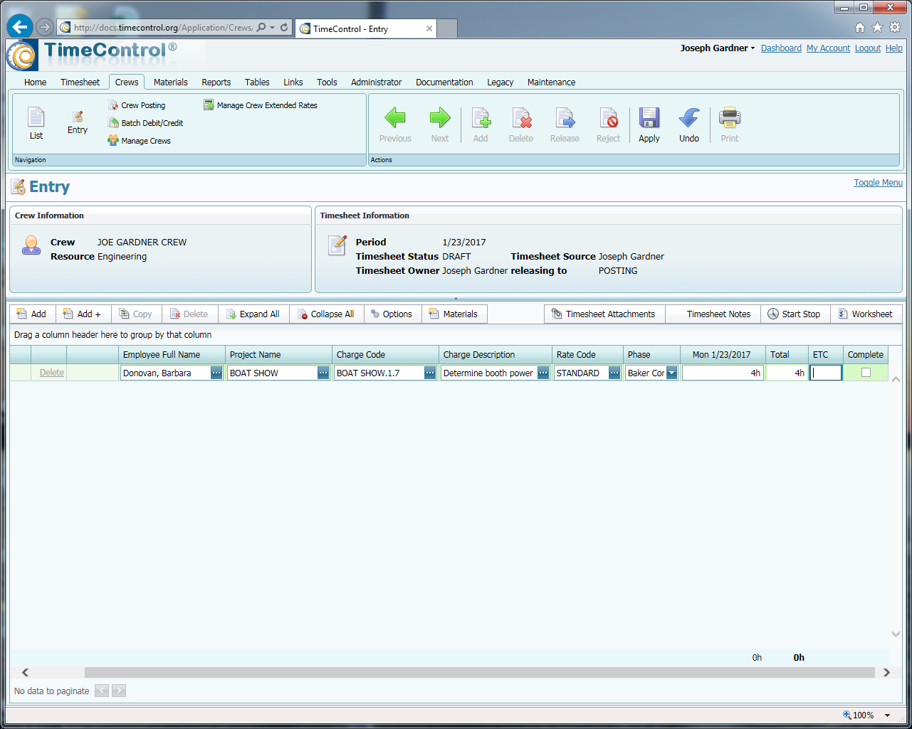 TimeControl Industrial 7.1 Crew Timesheet