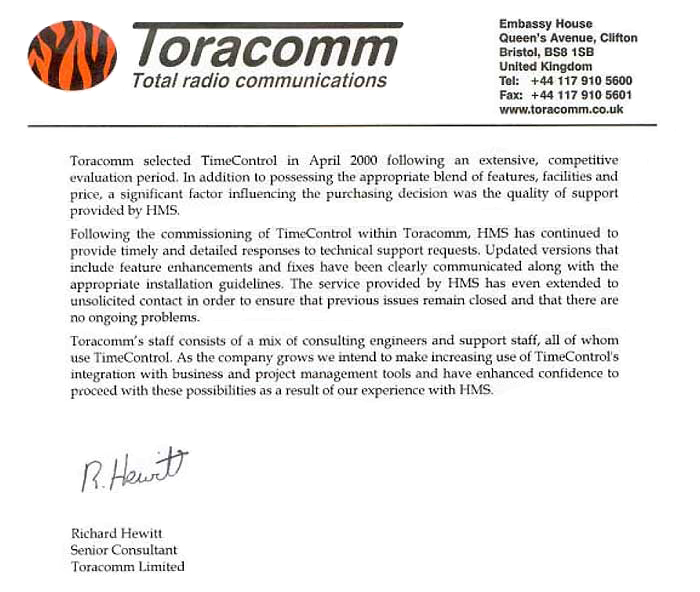 Toracomm Testimonial